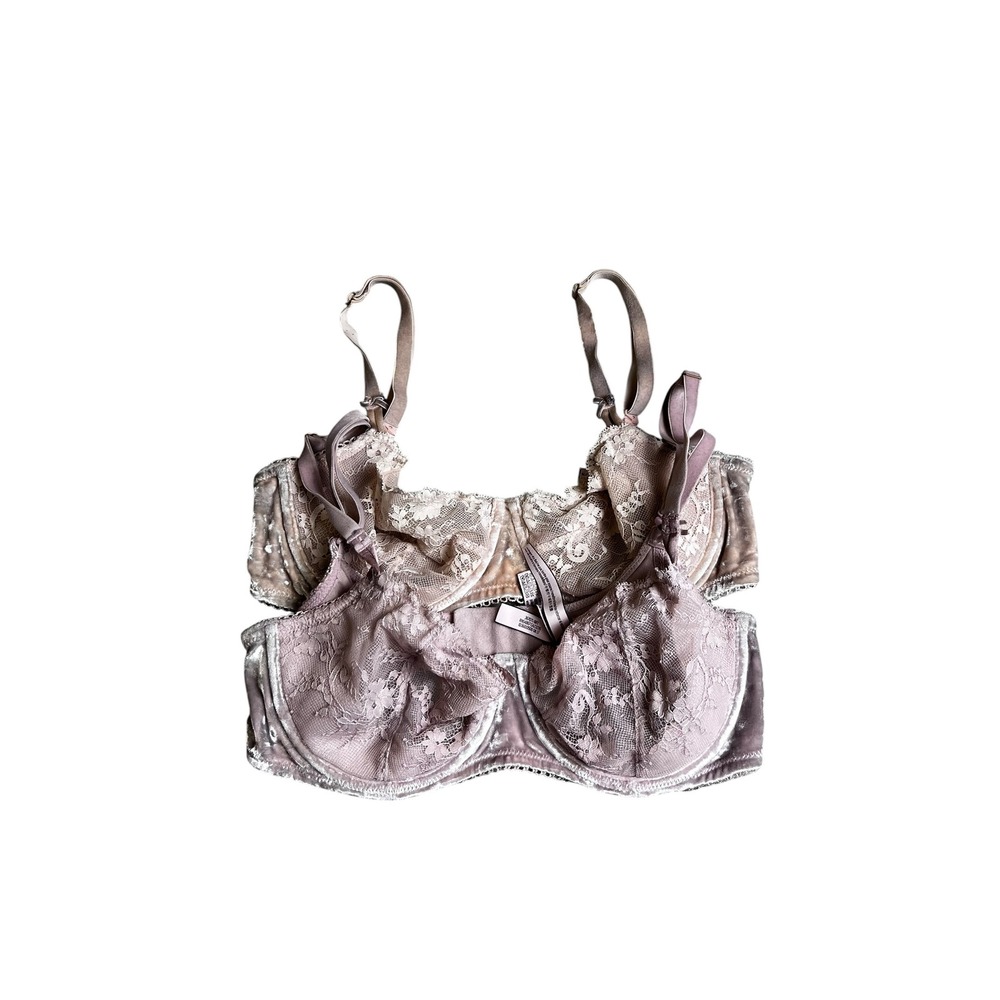 Victoria's Secret Dream Angels Lace Velvet Unlined‎ Demi Bra 34DD Lot of 2